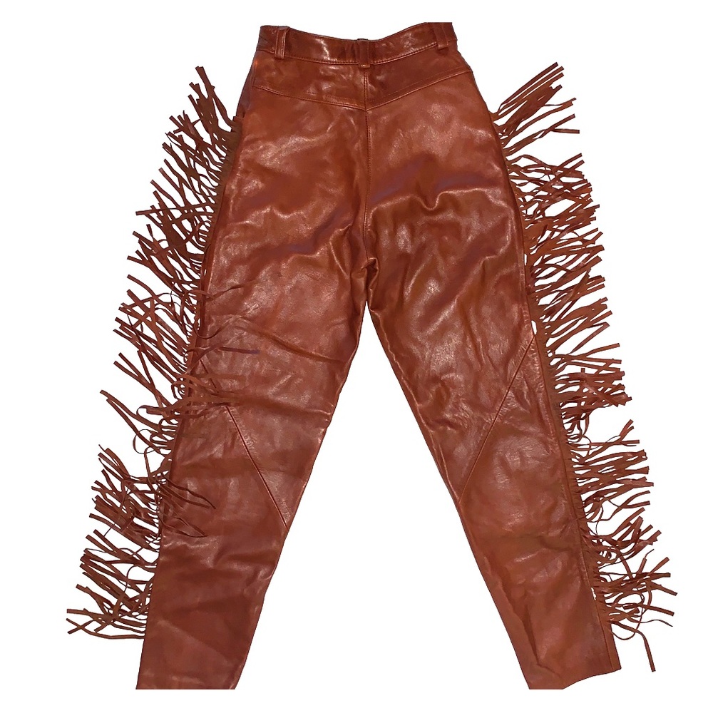 Crimson Tasseled Leather Pants